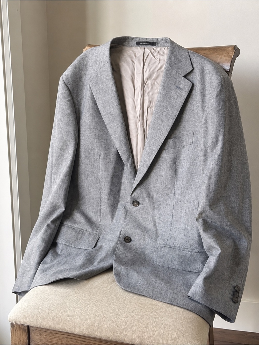SuitSupply Wool Solbiati Suit Jacket Blazer Havana Flap 44L Blue